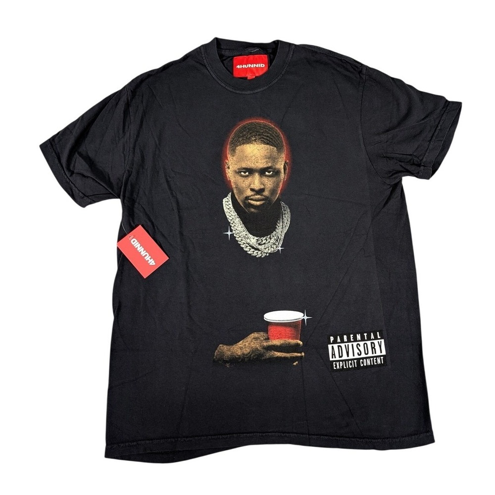 4 Hunnid Shirt Mens Medium Black Graphic Rap Hip Hop Parental Advisory Tee New